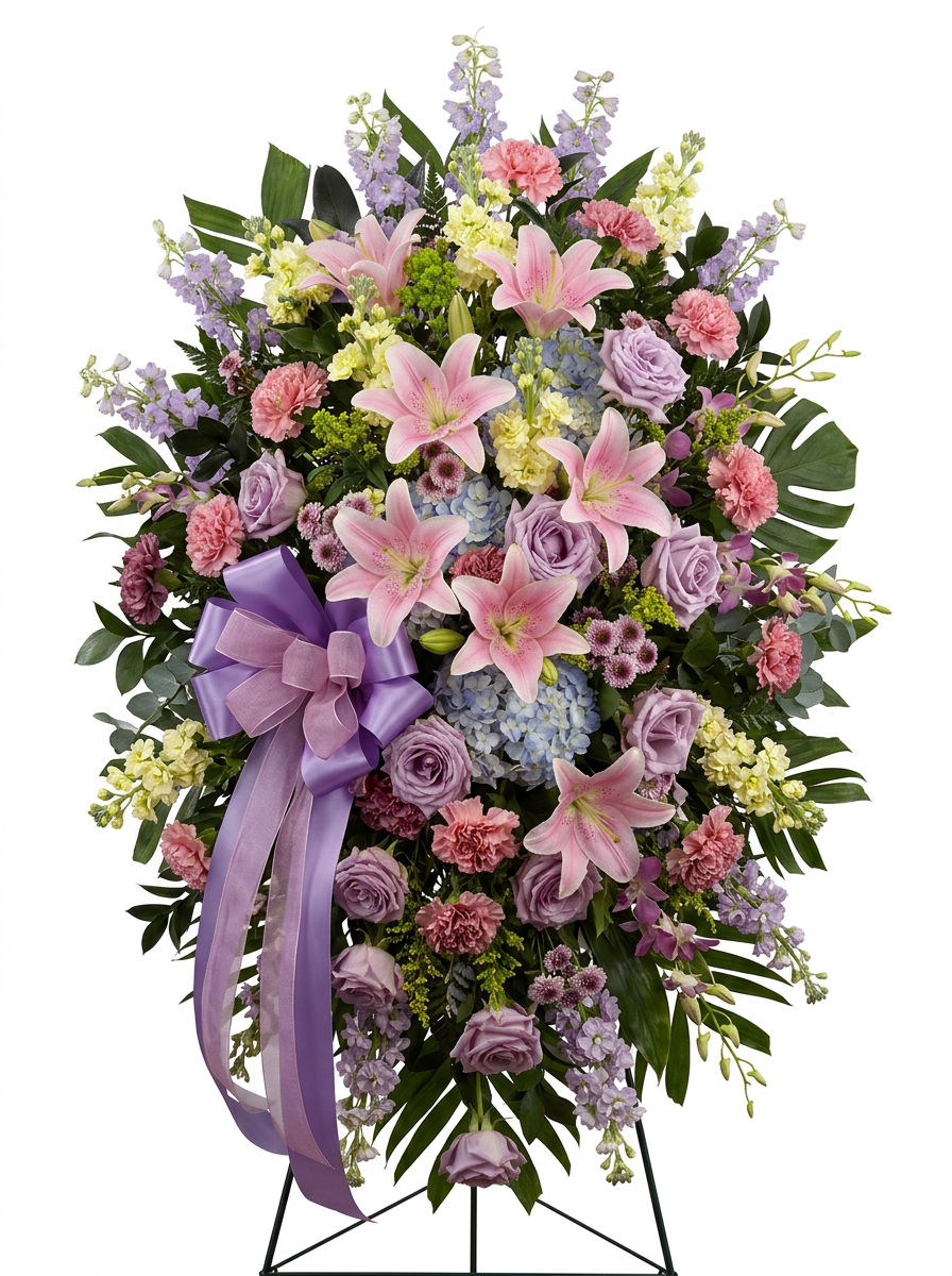 lily flower arrangement for funeral Pink Lily Standing Spray