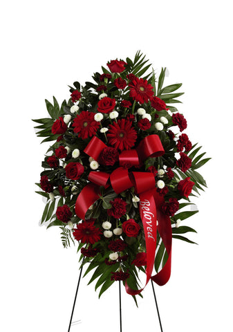funeral flowers standing spray all red