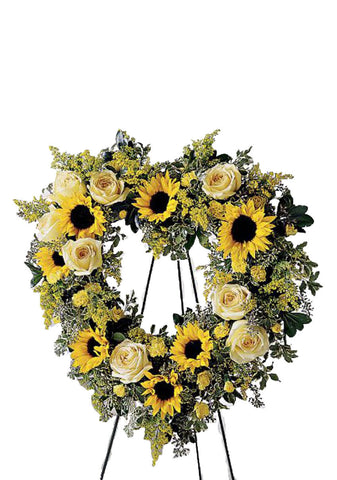sympathy flowers yellow open heart wreath