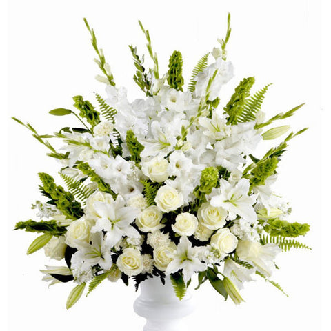 funeral flowers all white sympathy basket